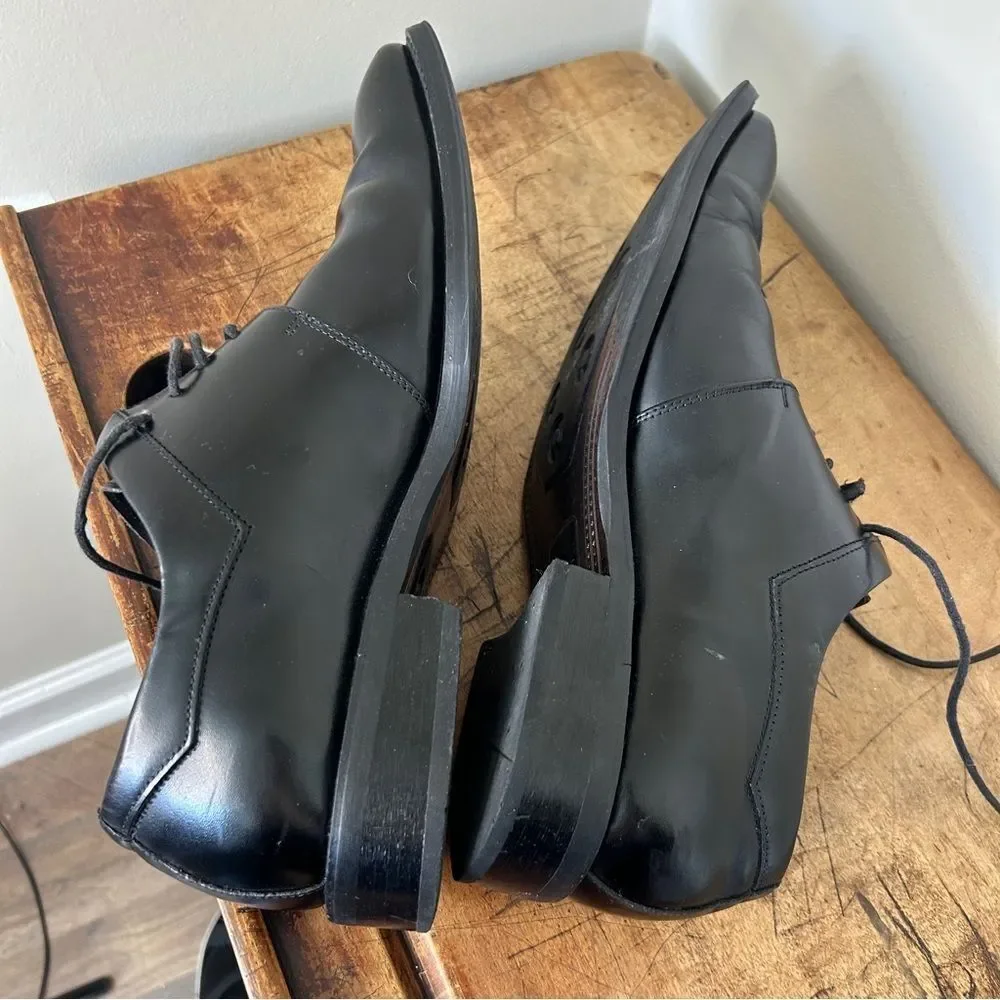 Via Spiga Men's 10.5 Black Leather Derby Dress Shoes Professional Classic Formal